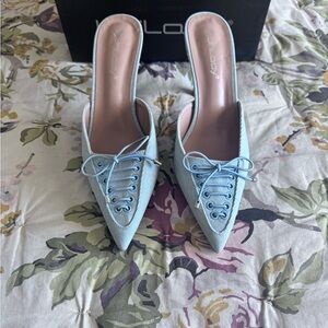 Light Blue Lace-Up Pointed Mules